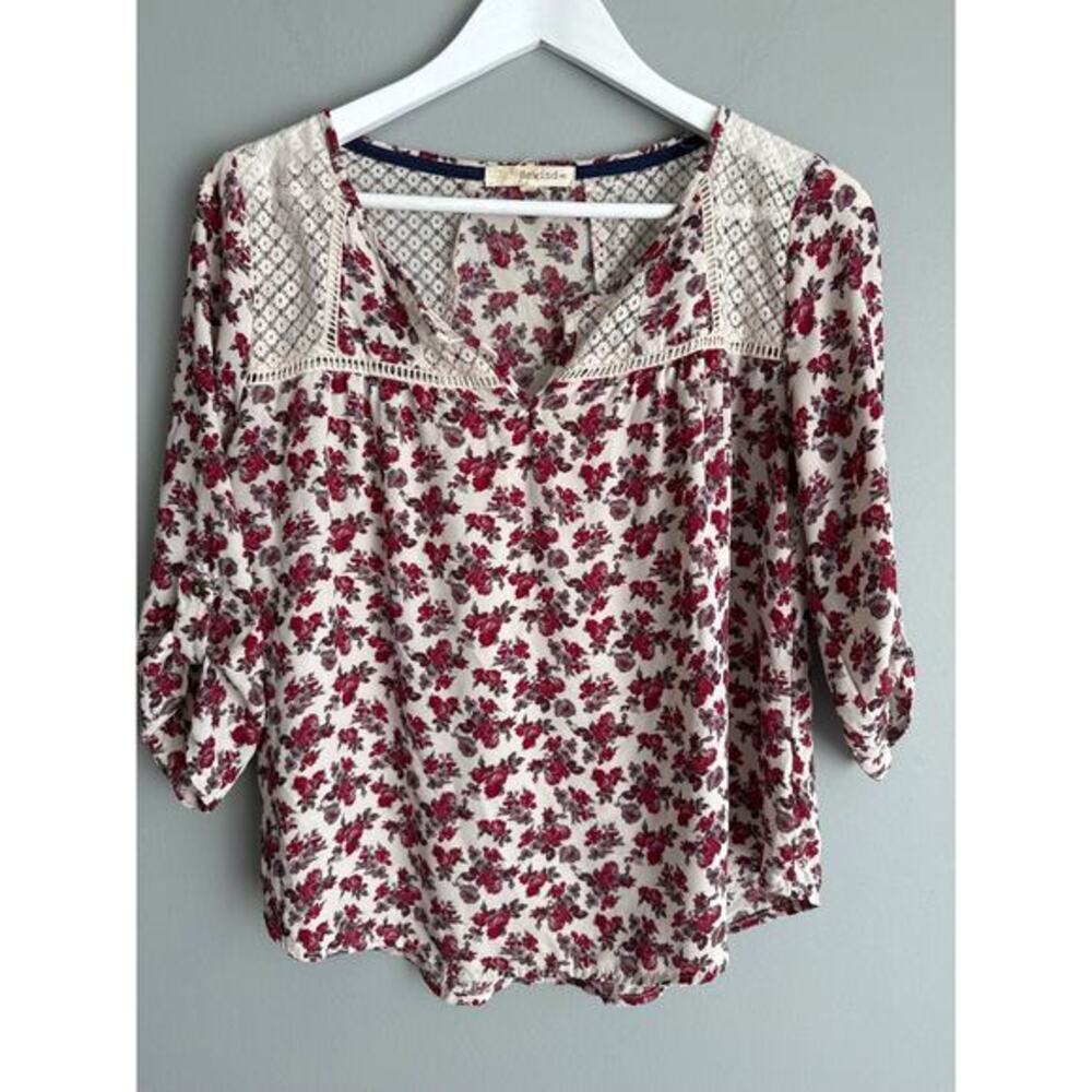 Rewind Blouse Size S Ivory Floral Rose Print Lace Yoke Cottagecore Romantic Boho